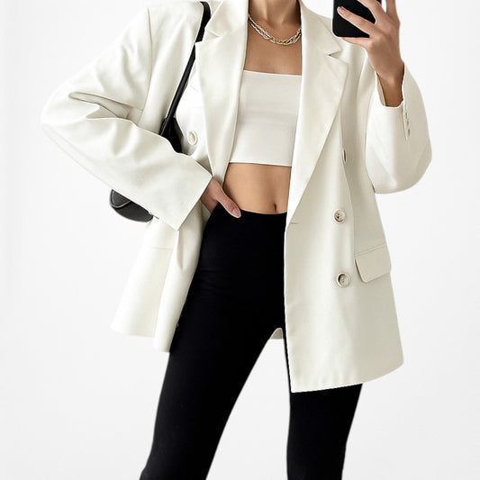 Off White Double Breasted Shoulder Padded Oversized Blazer Jacket Size XS