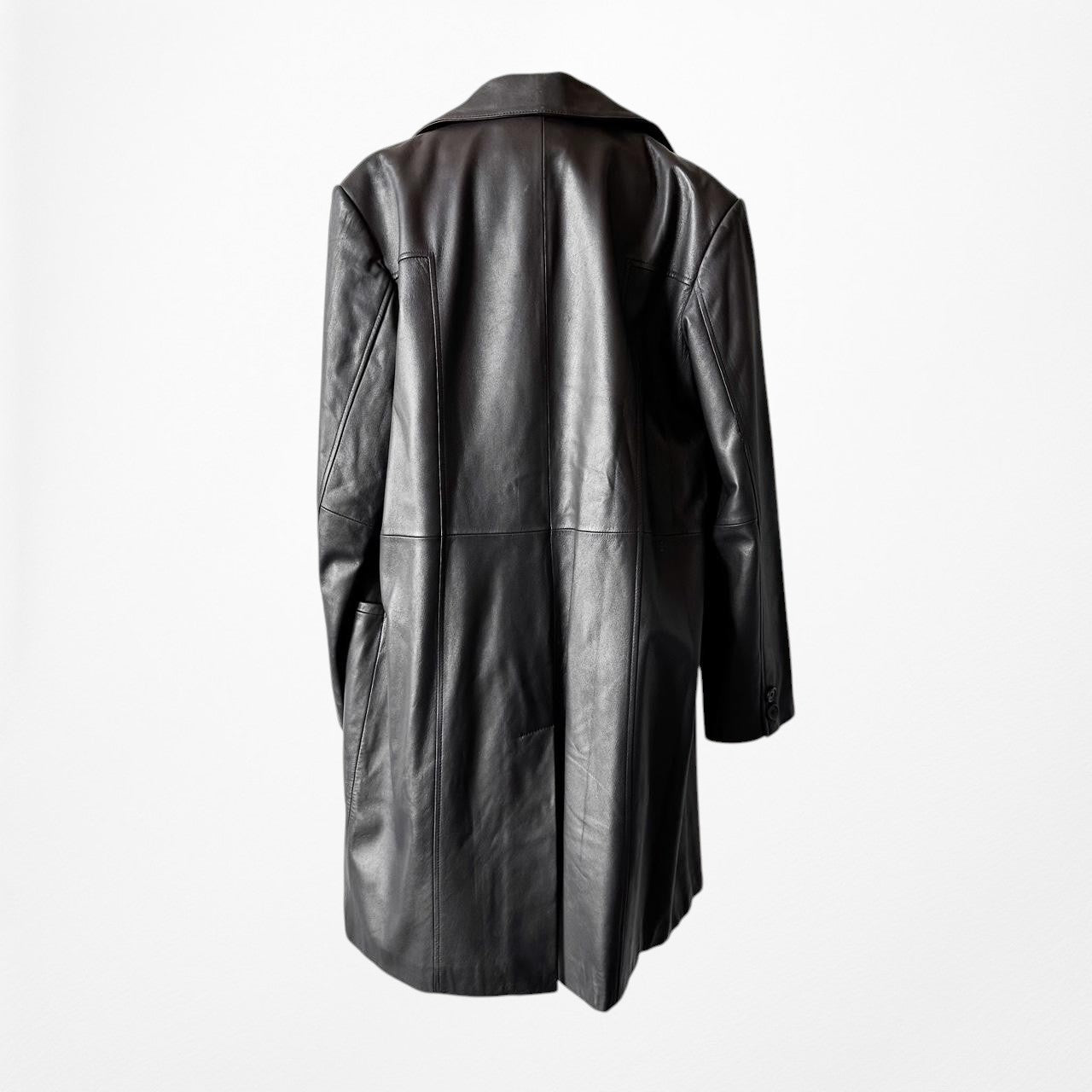 Vintage Y2K Brown Genuine Leather Peacoat Style Long Jacket Coat Size L