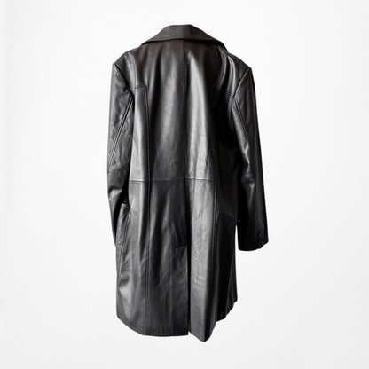 Vintage Y2K Brown Genuine Leather Peacoat Style Long Jacket Coat Size L