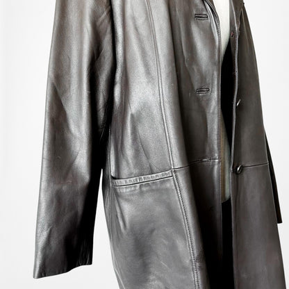 Vintage Y2K Brown Genuine Leather Peacoat Style Long Jacket Coat Size L