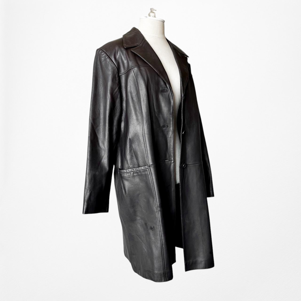 Vintage Y2K Brown Genuine Leather Peacoat Style Long Jacket Coat Size L