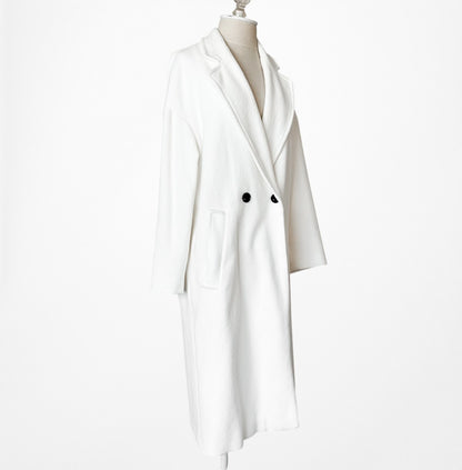 Zara Off White Button Front Long Peacoat Style Oversized Coat Jacket Size XS