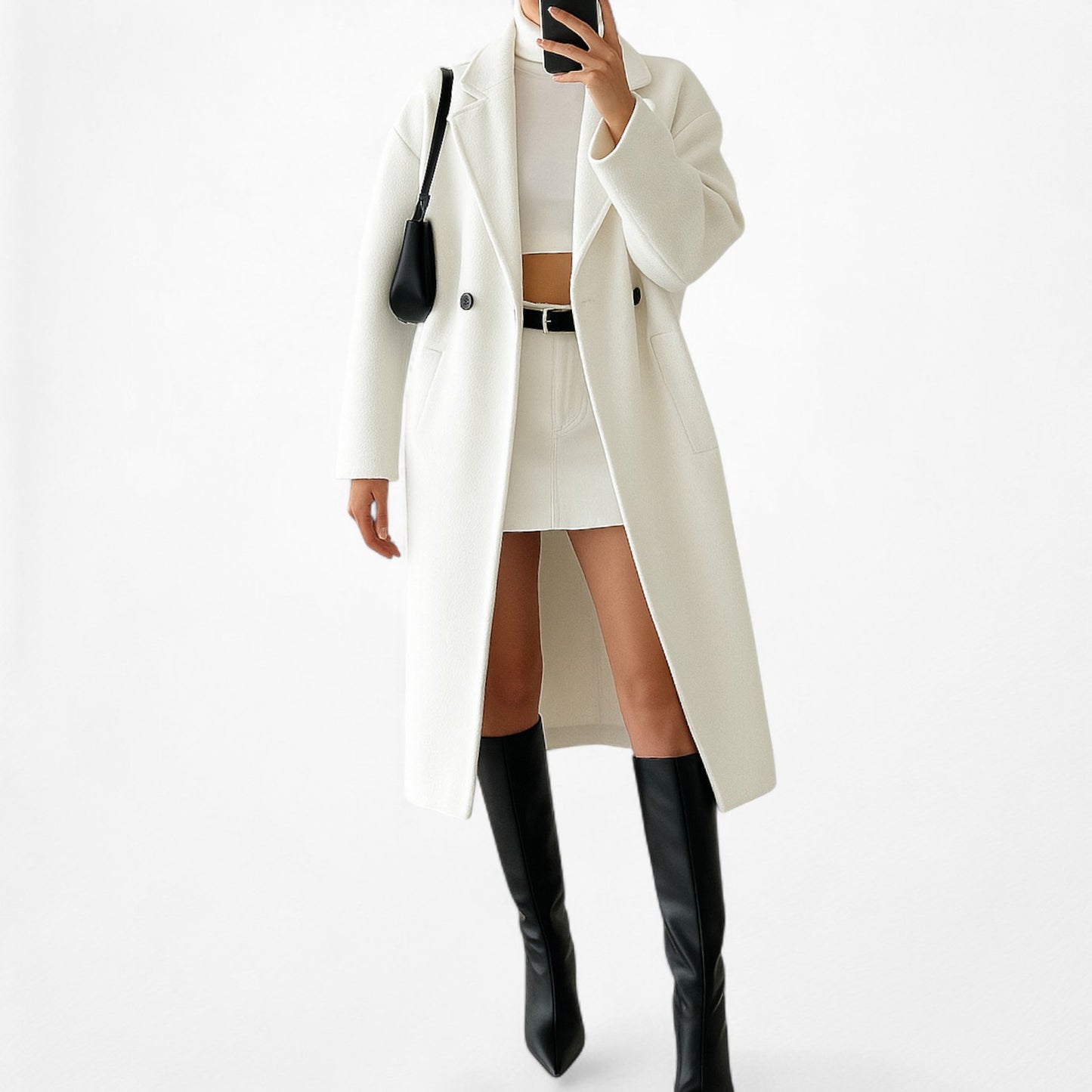 Zara Off White Button Front Long Peacoat Style Oversized Coat Jacket Size XS
