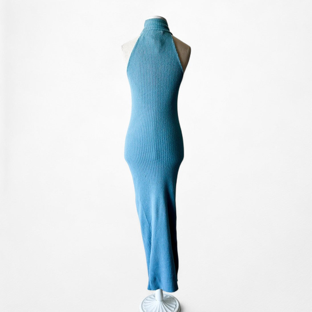 Zara Blue Turtleneck Ribbed Knit Knee Length Bodycon Sweater Dress Size XS/S