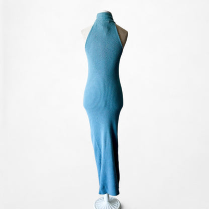 Zara Blue Turtleneck Ribbed Knit Knee Length Bodycon Sweater Dress Size XS/S