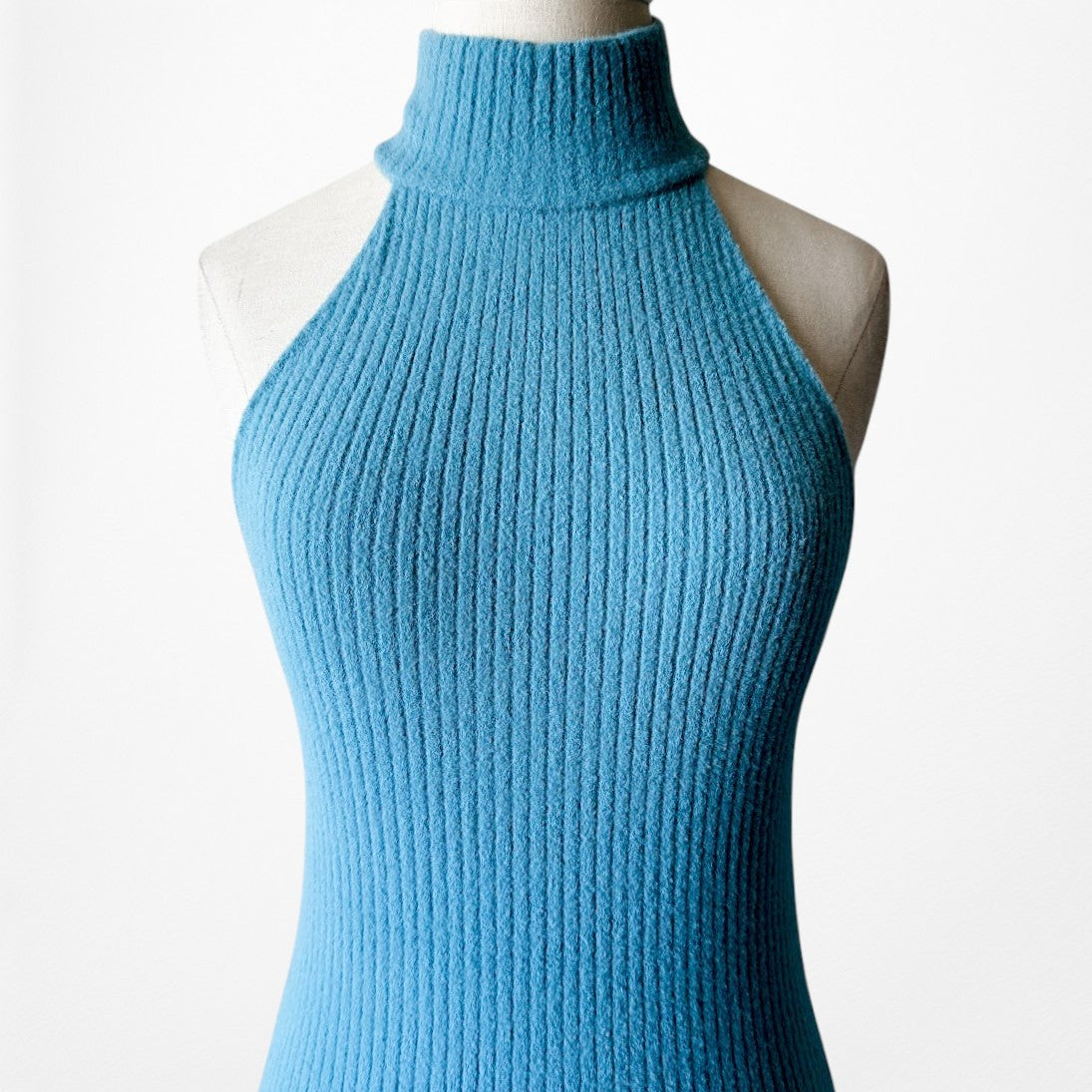 Zara Blue Turtleneck Ribbed Knit Knee Length Bodycon Sweater Dress Size XS/S