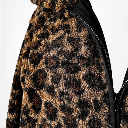 Loft Brown Black Oversized Leopard Print Bomber Style Hooded Jacket Size S