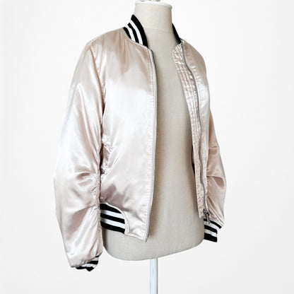 Topshop Pink Satin Casual Varsity Style Bomber Jacket Size XS/S