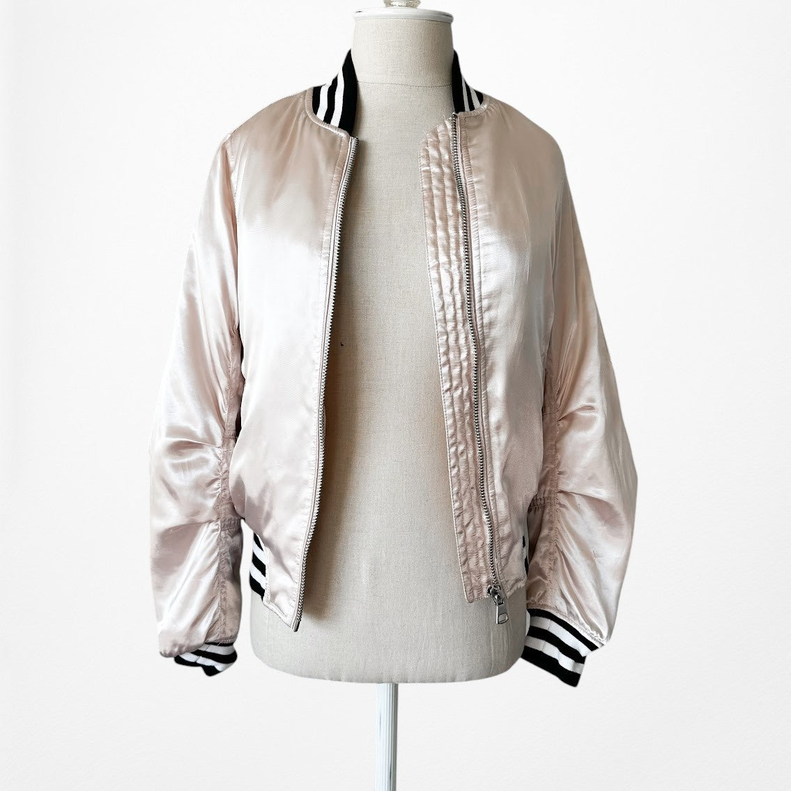 Topshop Pink Satin Casual Varsity Style Bomber Jacket Size XS/S