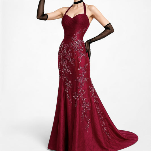 Vintage Y2K Pink Floral Beaded Embroidered Satin Pleated Maxi Prom Dress Size XS