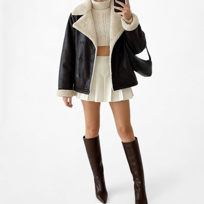 Vintage Y2K Brown Faux Leather Teddy Penny Lane Fur Lined Coat Jacket Size L