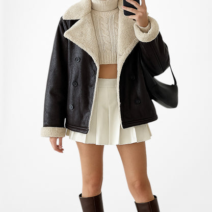 Vintage Y2K Brown Faux Leather Teddy Penny Lane Fur Lined Coat Jacket Size L