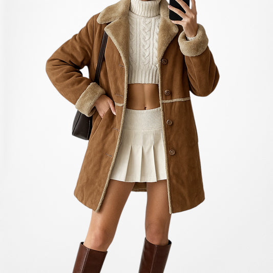 Vintage Y2K Ann Taylor Brown Suede Faux Fur Lined Penny Lane Coat Jacket Size M