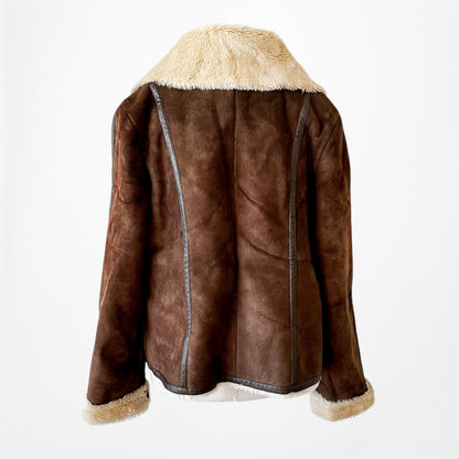 Vintage Y2K Kenneth Cole Brown Shearling Faux Fur Lined Suede Teddy Coat Size M