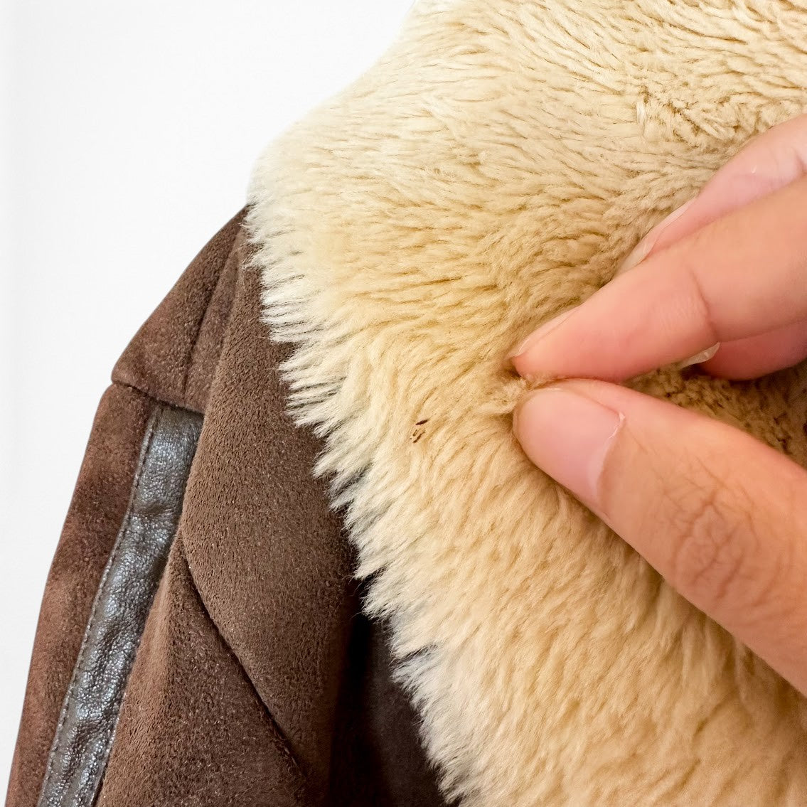 Vintage Y2K Kenneth Cole Brown Shearling Faux Fur Lined Suede Teddy Coat Size M