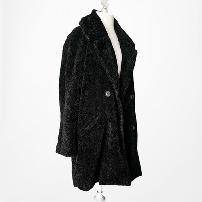 Vintage Y2K Black Faux Fur Oversized Fit Teddy Style Coat Jacket Size S