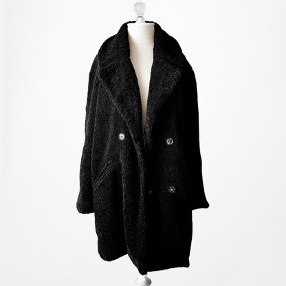 Vintage Y2K Black Faux Fur Oversized Fit Teddy Style Coat Jacket Size S