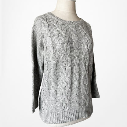 Vintage Y2K Gray Metallic Cable Knit Oversized Wool Blend Sweater Size S