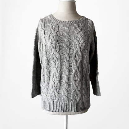 Vintage Y2K Gray Metallic Cable Knit Oversized Wool Blend Sweater Size S