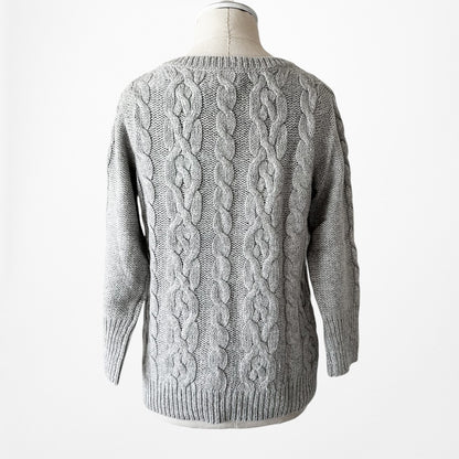 Vintage Y2K Gray Metallic Cable Knit Oversized Wool Blend Sweater Size S