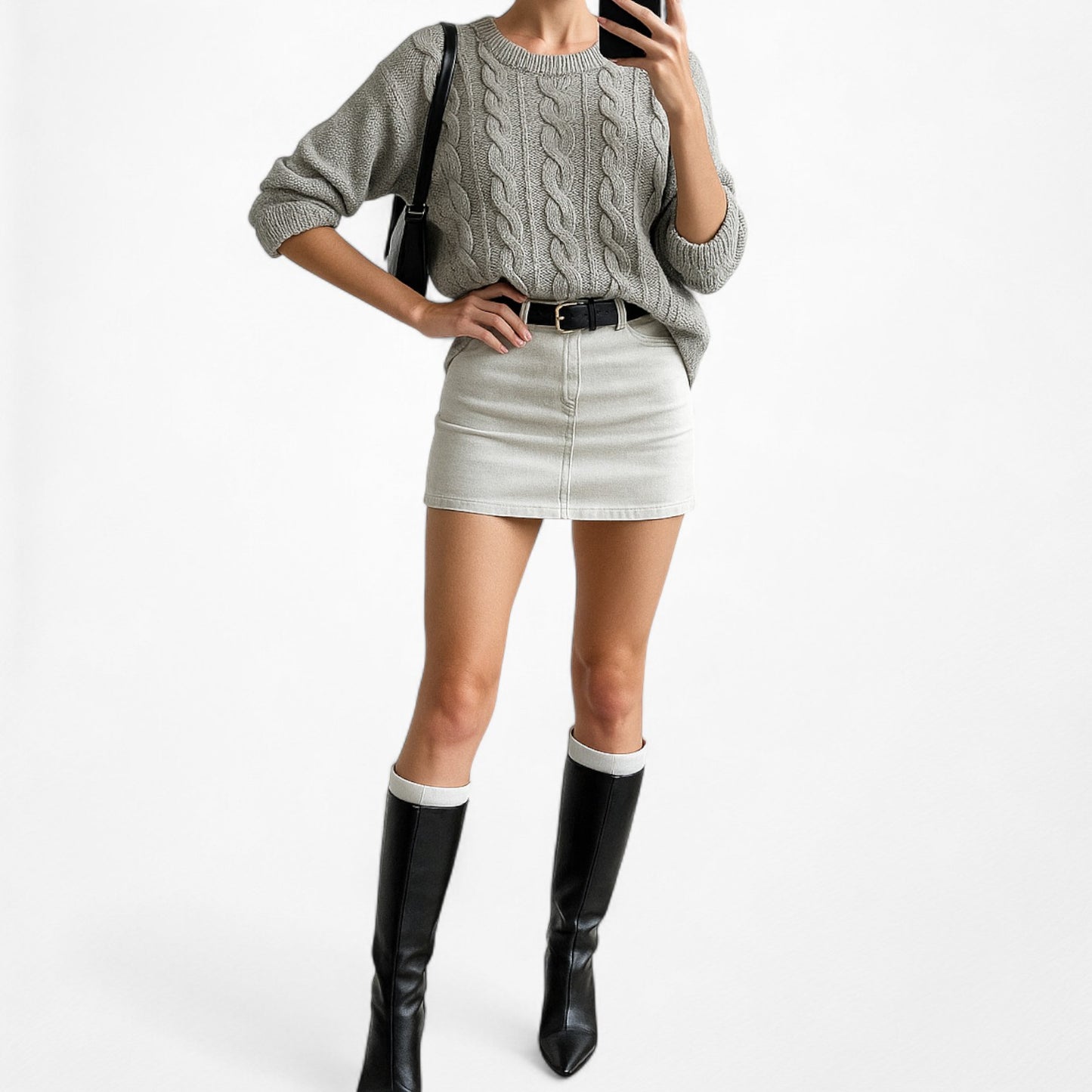 Vintage Y2K Gray Metallic Cable Knit Oversized Wool Blend Sweater Size S