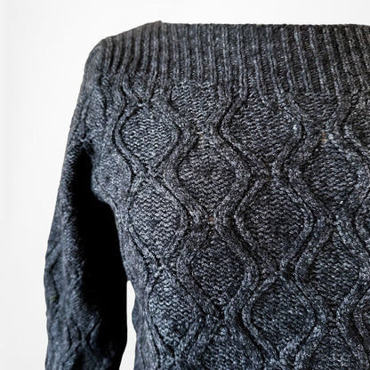 Vintage Y2K Gray Wool Blend Fitted Thick Cable Knit Sweater Size S