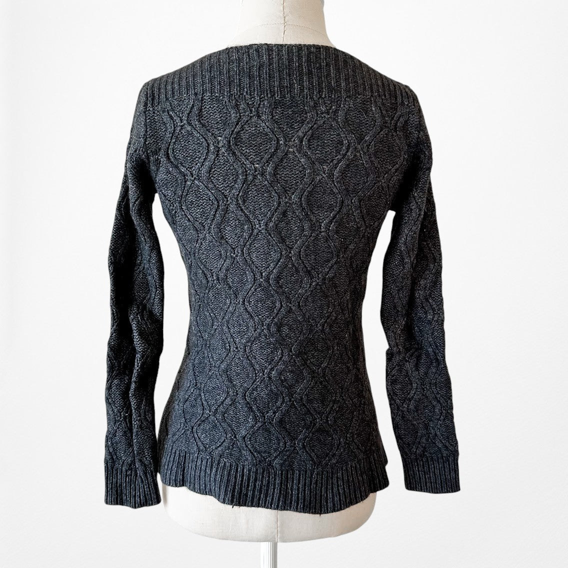 Vintage Y2K Gray Wool Blend Fitted Thick Cable Knit Sweater Size S