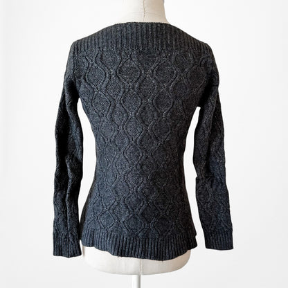 Vintage Y2K Gray Wool Blend Fitted Thick Cable Knit Sweater Size S