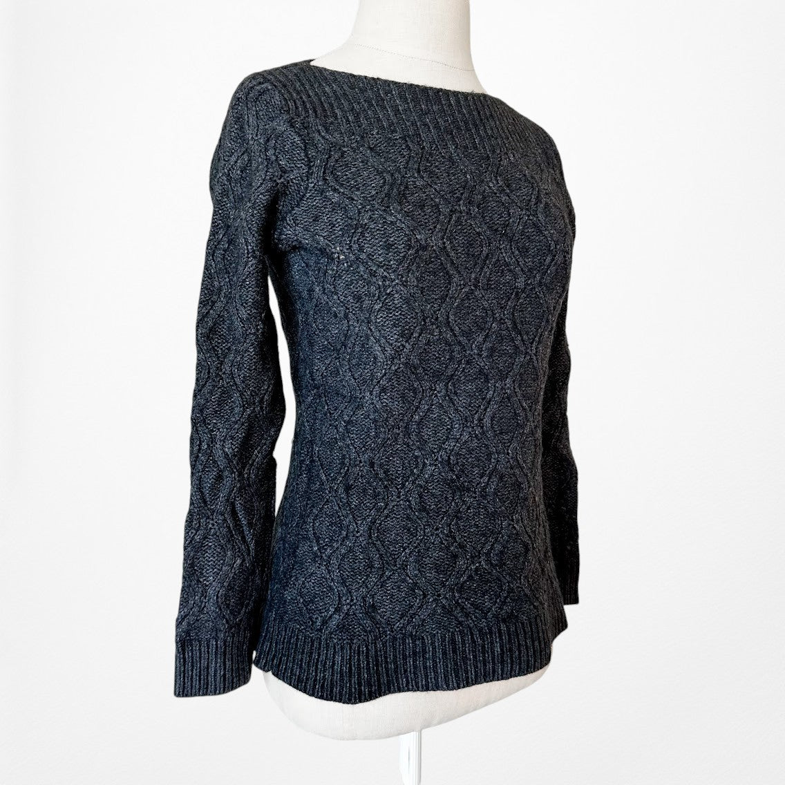 Vintage Y2K Gray Wool Blend Fitted Thick Cable Knit Sweater Size S