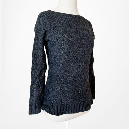 Vintage Y2K Gray Wool Blend Fitted Thick Cable Knit Sweater Size S