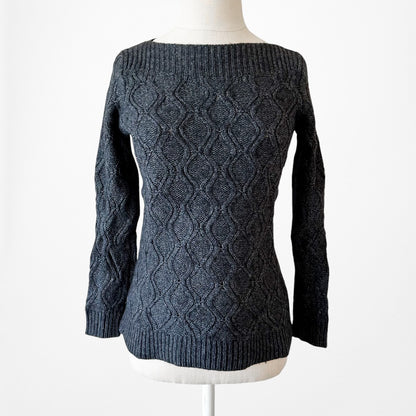 Vintage Y2K Gray Wool Blend Fitted Thick Cable Knit Sweater Size S