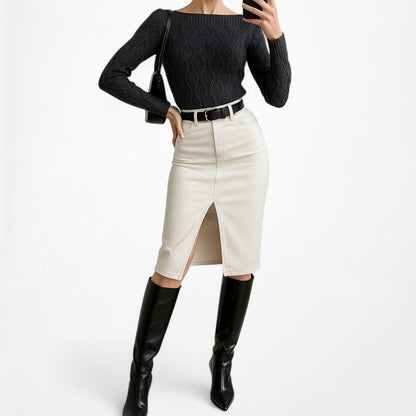 Vintage Y2K Gray Wool Blend Fitted Thick Cable Knit Sweater Size S