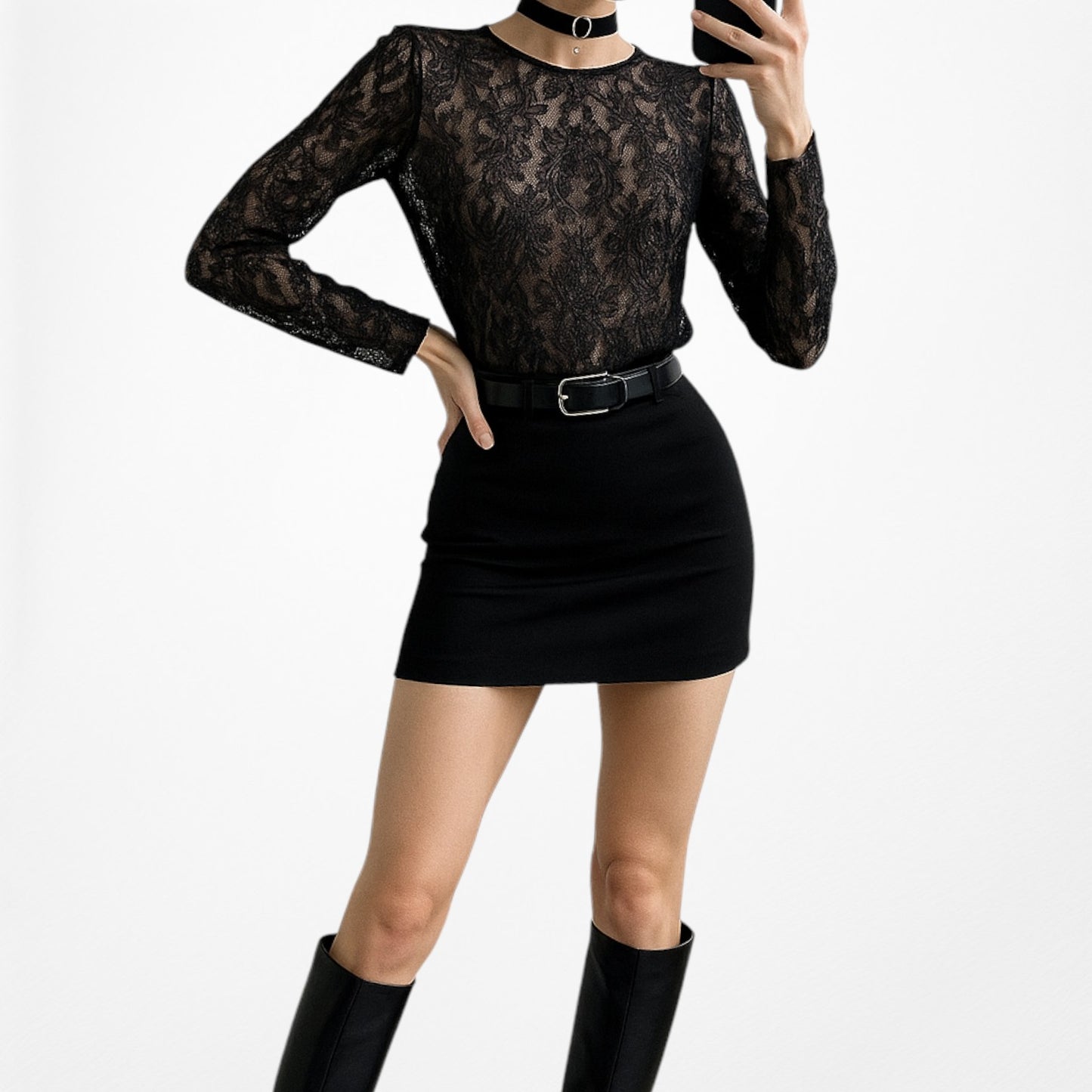 Vintage Y2K Black Long Sleeve Lace Embroidered Blouse Top Size S