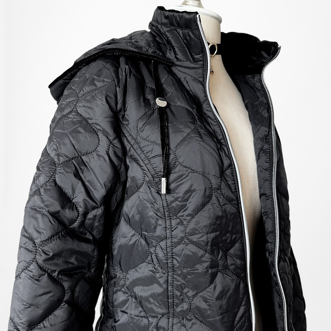 Vintage Y2K Black Oversized Fit Puffer Jacket Casual Hoodie Size XS/S