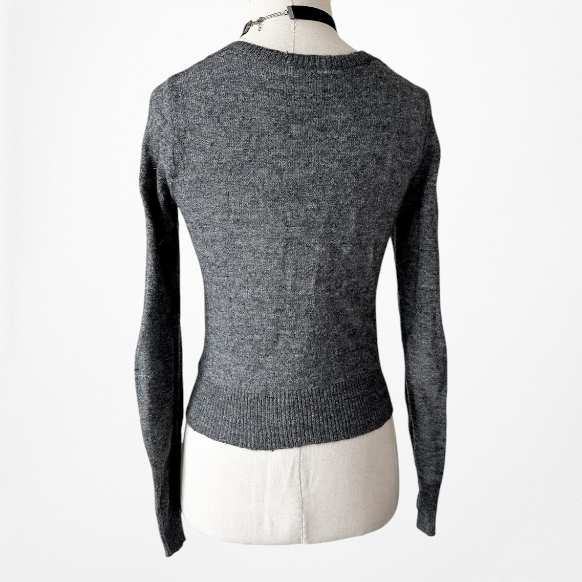 Vintage Y2K Gray Knit Wool Blend Button Front Sweater Cardigan Top Size XS