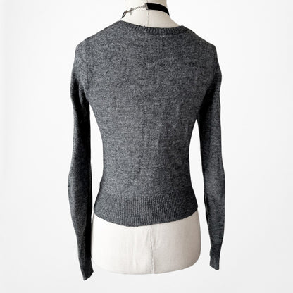 Vintage Y2K Gray Knit Wool Blend Button Front Sweater Cardigan Top Size XS