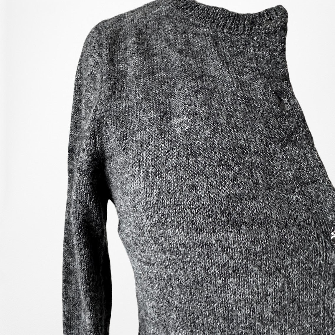 Vintage Y2K Gray Knit Wool Blend Button Front Sweater Cardigan Top Size XS