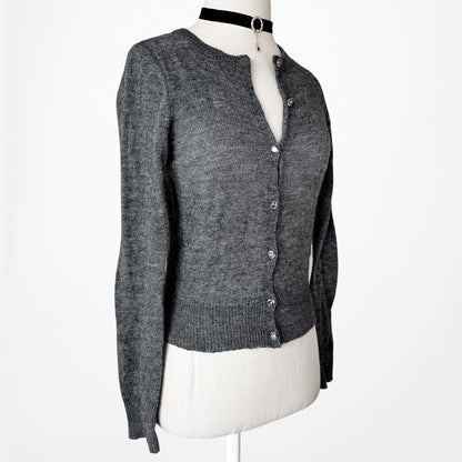 Vintage Y2K Gray Knit Wool Blend Button Front Sweater Cardigan Top Size XS
