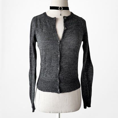 Vintage Y2K Gray Knit Wool Blend Button Front Sweater Cardigan Top Size XS
