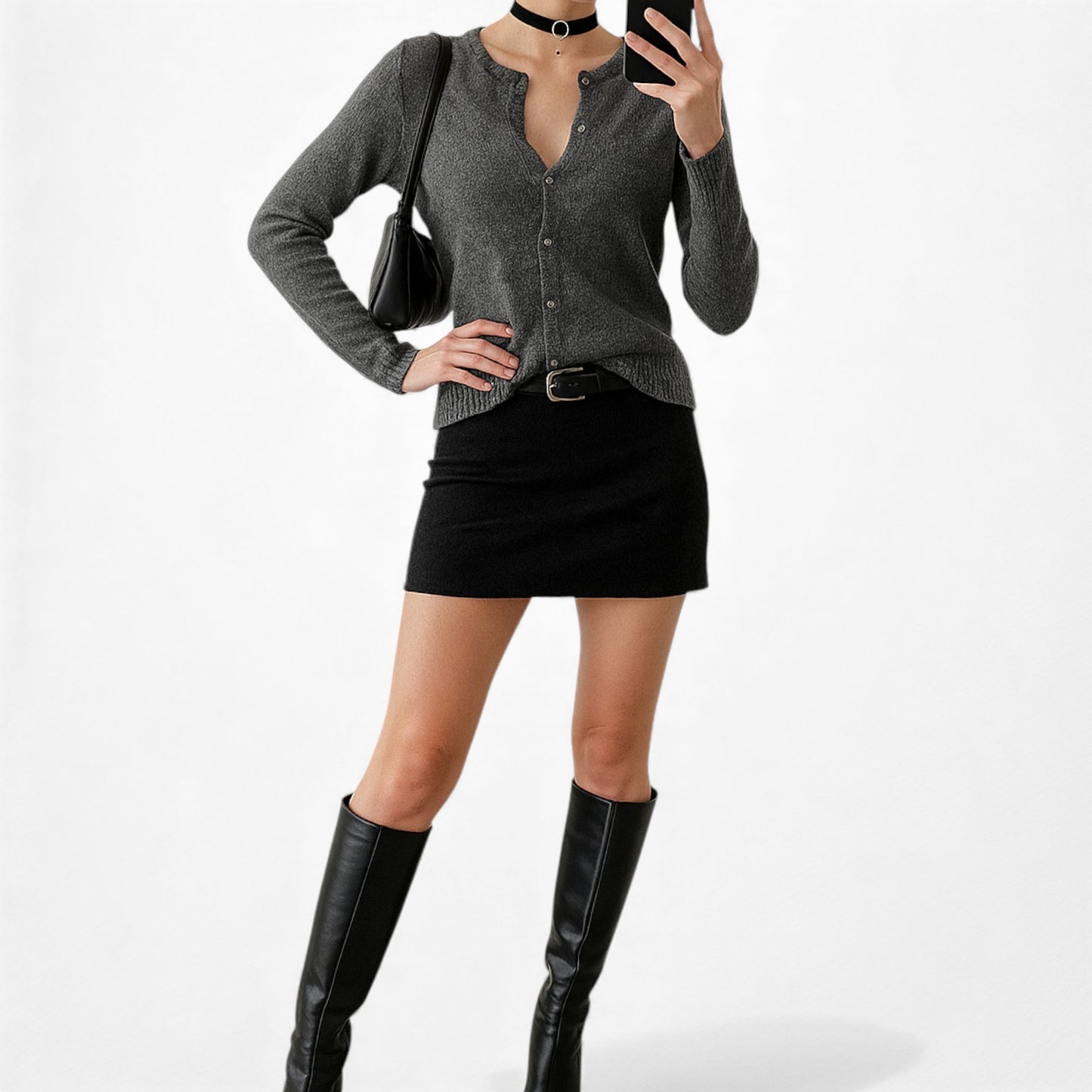 Vintage Y2K Gray Knit Wool Blend Button Front Sweater Cardigan Top Size XS