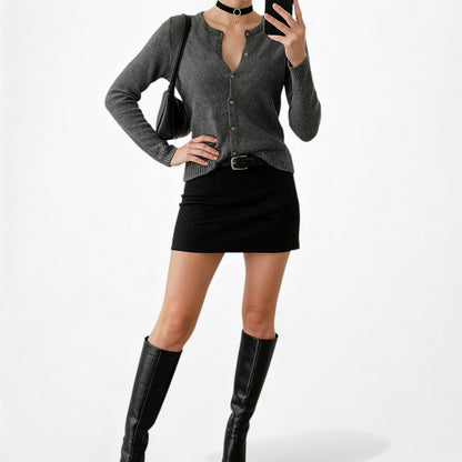 Vintage Y2K Gray Knit Wool Blend Button Front Sweater Cardigan Top Size XS