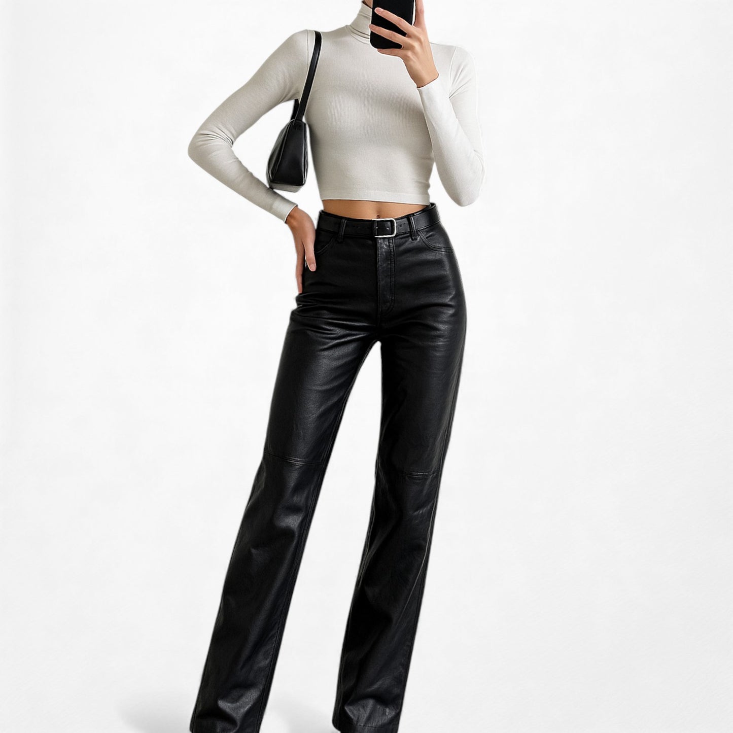 Vintage Y2K Black Faux Leather High Waisted Boot Cut Pants Size S