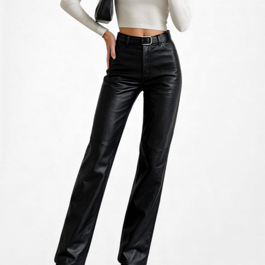 Vintage Y2K Black Faux Leather High Waisted Boot Cut Pants Size S