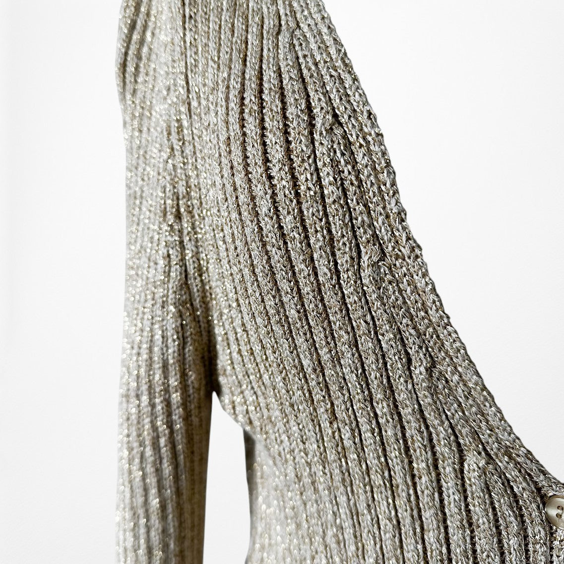 Vintage Y2K Gold Sequin Metallic Ribbed Knit Cropped Cardigan Sweater Size S
