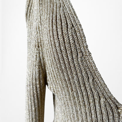 Vintage Y2K Gold Sequin Metallic Ribbed Knit Cropped Cardigan Sweater Size S