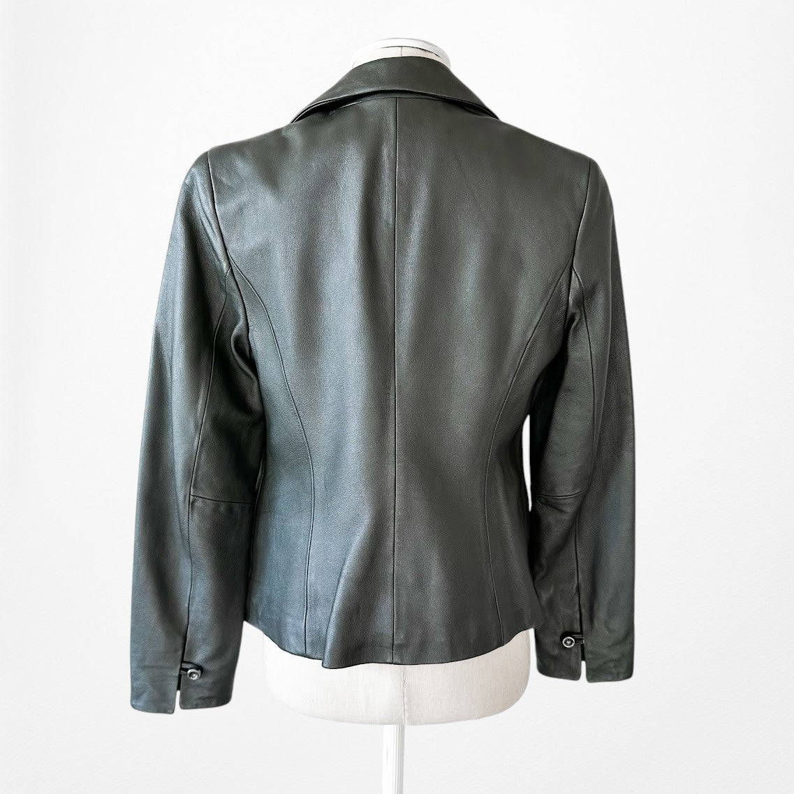 Vintage Y2K Gray Genuine Leather Shoulder Padded Blazer Jacket Size M