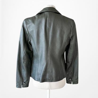 Vintage Y2K Gray Genuine Leather Shoulder Padded Blazer Jacket Size M