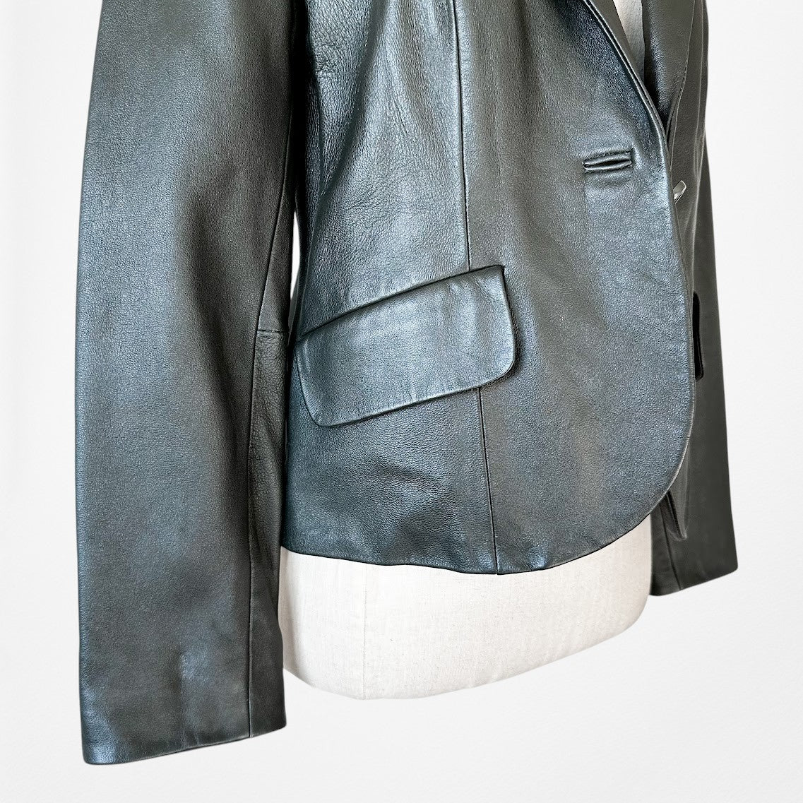 Vintage Y2K Gray Genuine Leather Shoulder Padded Blazer Jacket Size M