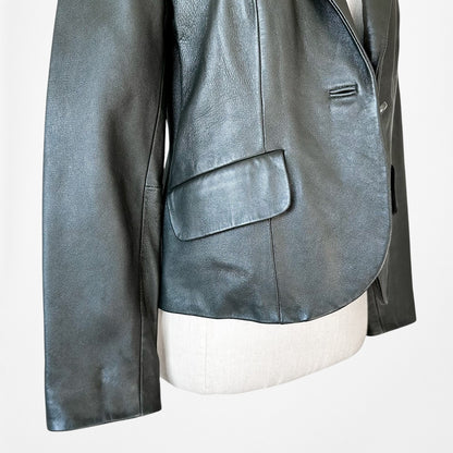 Vintage Y2K Gray Genuine Leather Shoulder Padded Blazer Jacket Size M