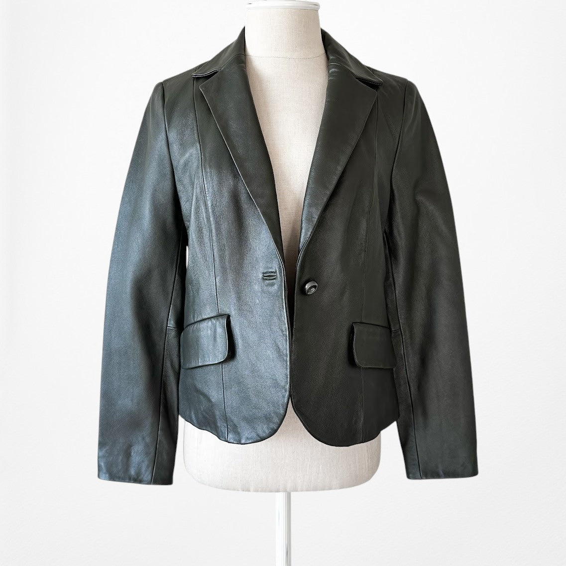 Vintage Y2K Gray Genuine Leather Shoulder Padded Blazer Jacket Size M